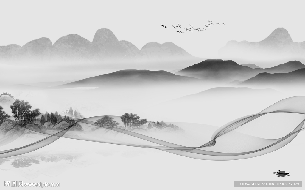 新款灰色山水背景 TIF分层