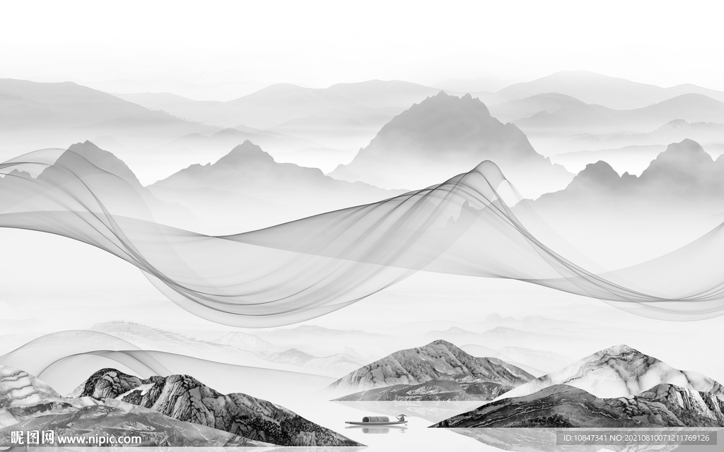 高档 灰色客厅山水 TIF分层