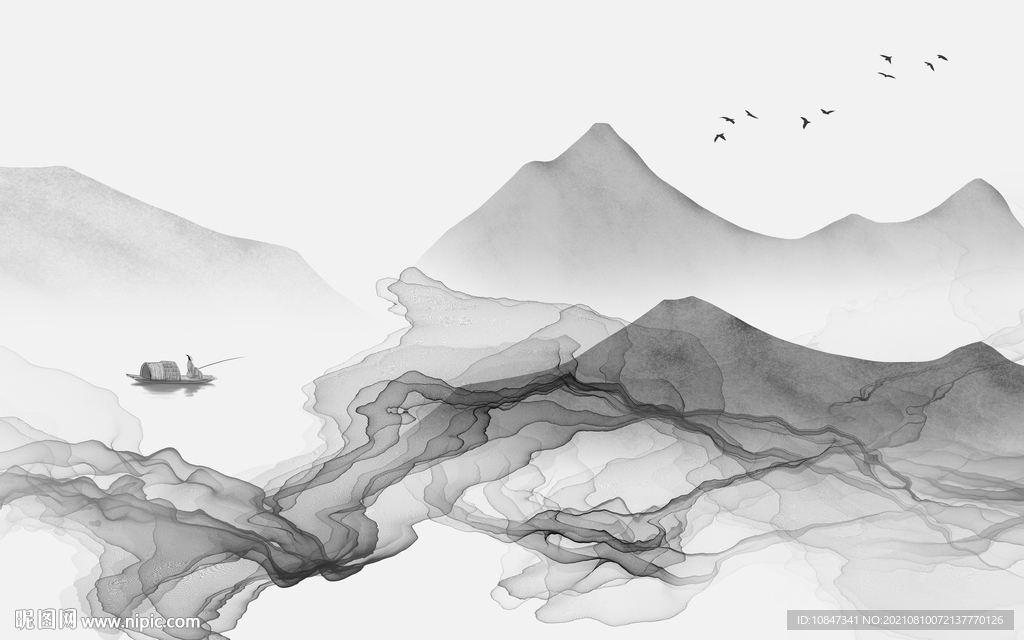 人气灰色客厅山水 TIF分层