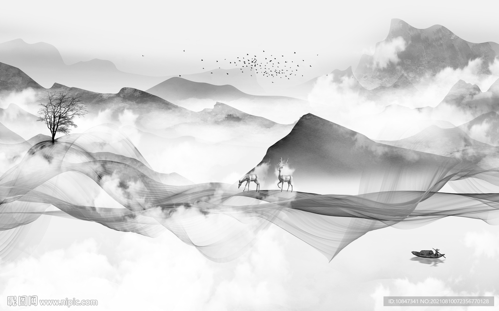 人气 灰色山水背景 TIF分层