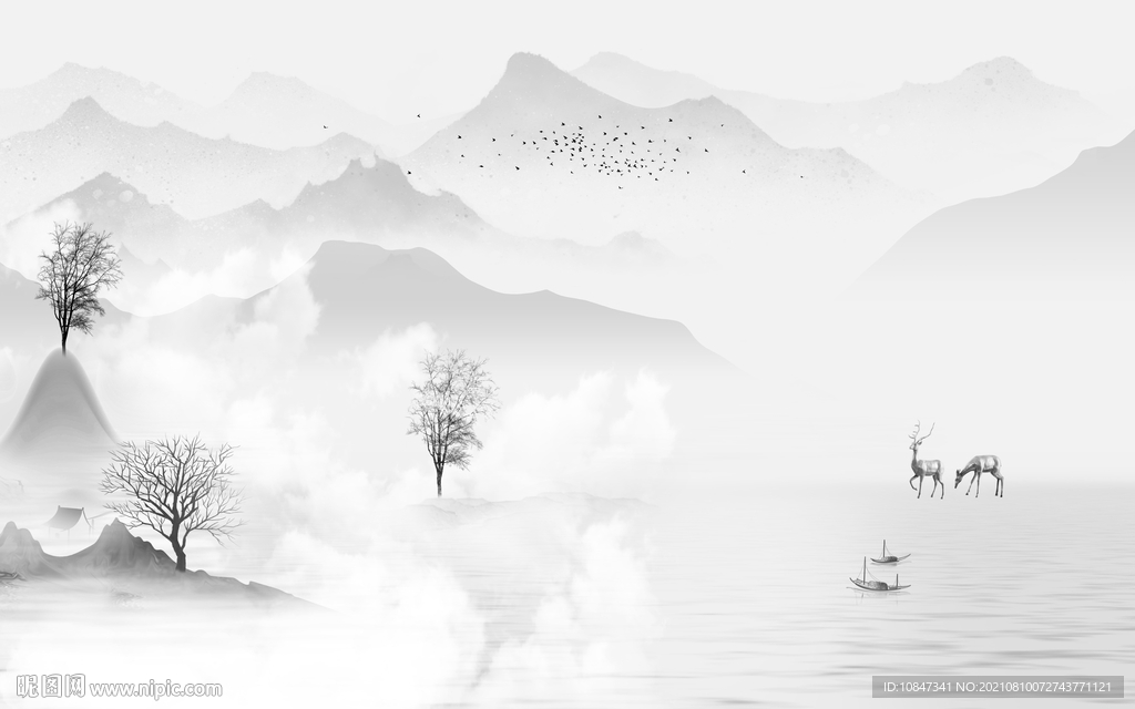 大气 灰色客厅山水 TIF分层