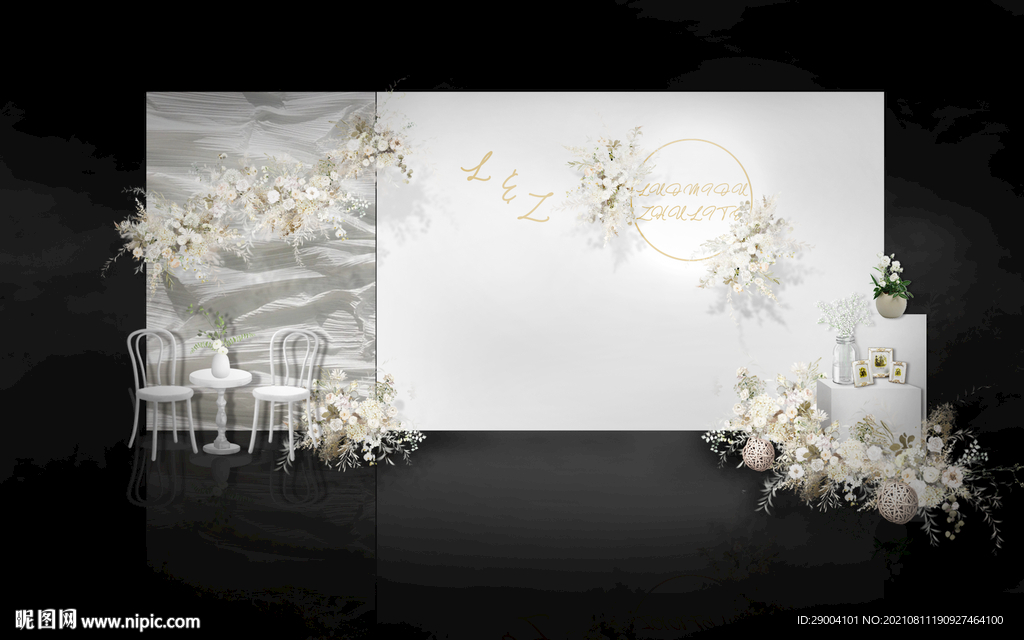 纯白韩式婚礼迎宾区效果图