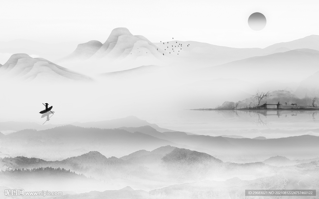 大气 高端灰山水画 tif分层