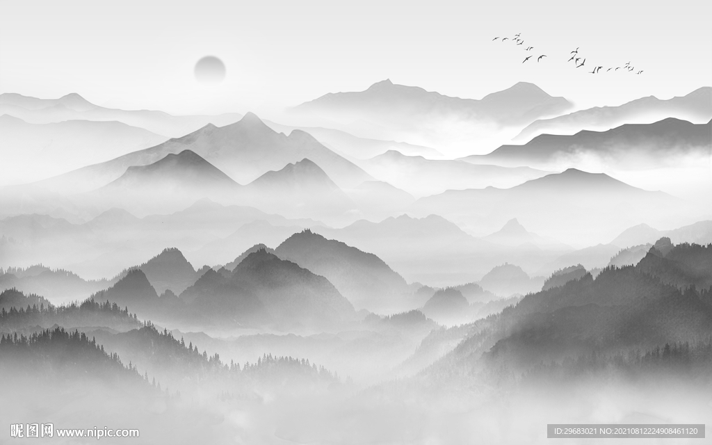 背景墙大气灰山水画 tif分层