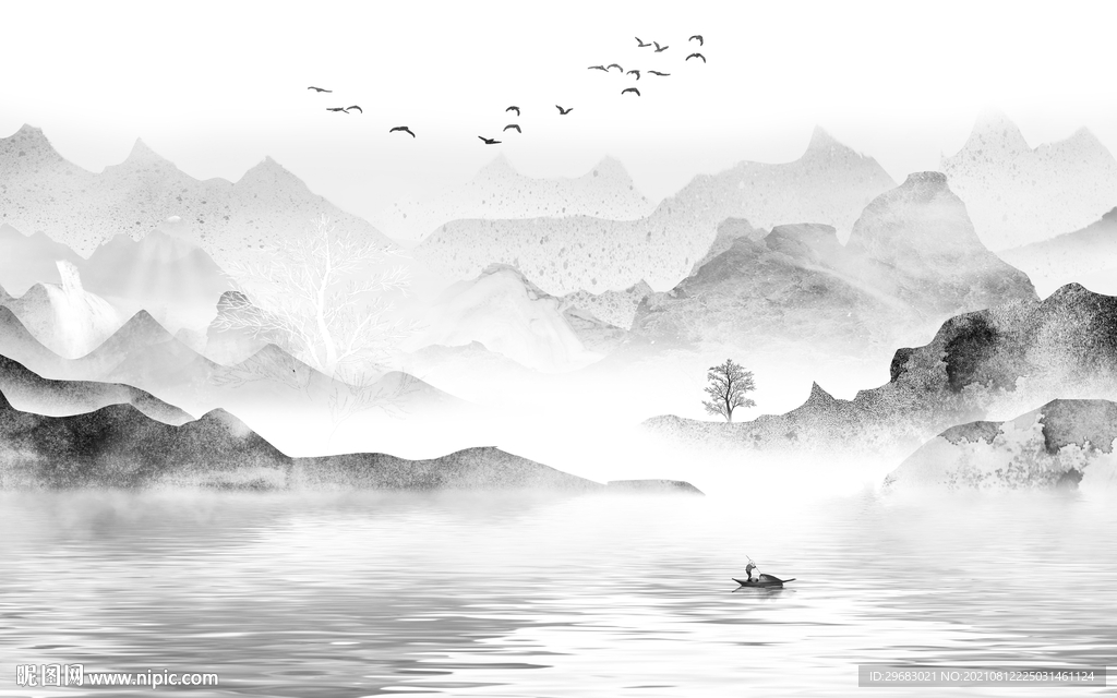 人气 高端灰山水画 tif分层