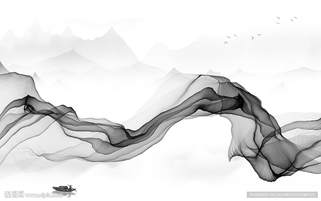 中式大气灰山水画 tif分层