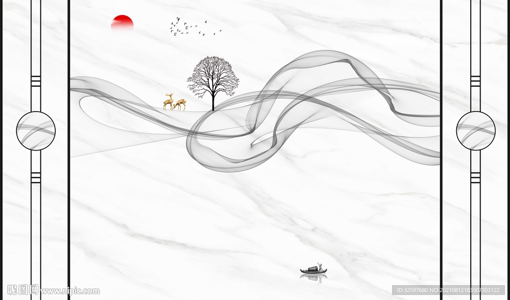 水墨意境石纹背景