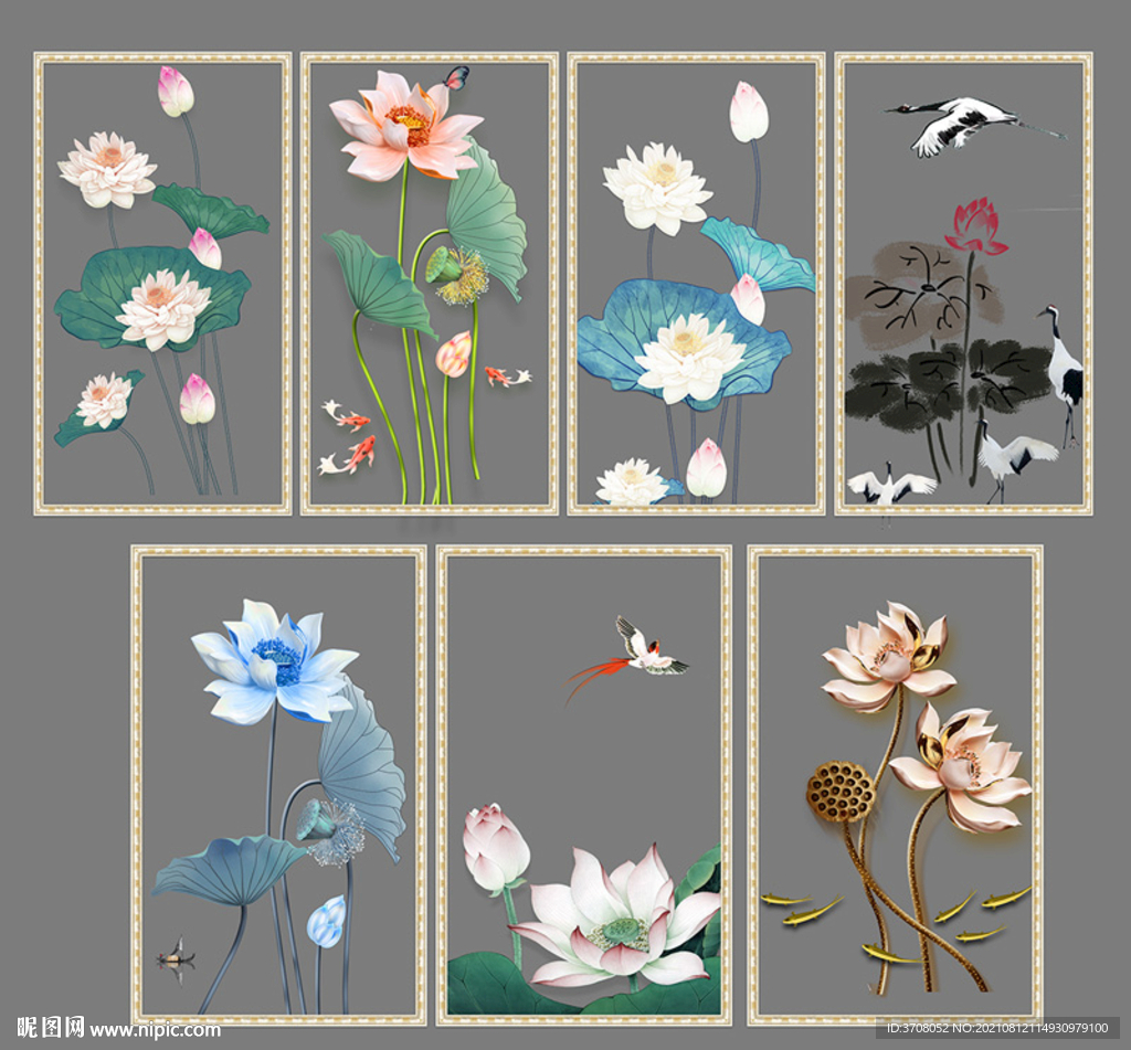 水墨 手绘荷花荷叶素材