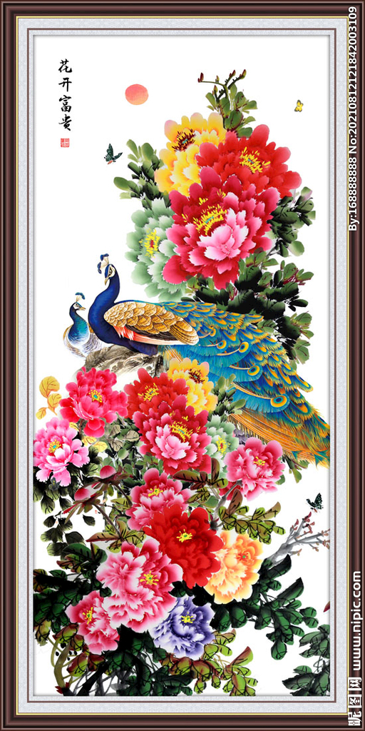 国画牡丹孔雀图装饰画