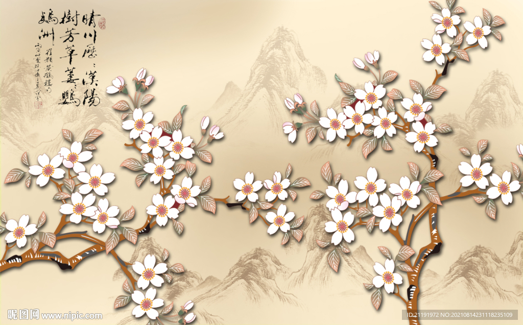 桃花盛开壁画图片