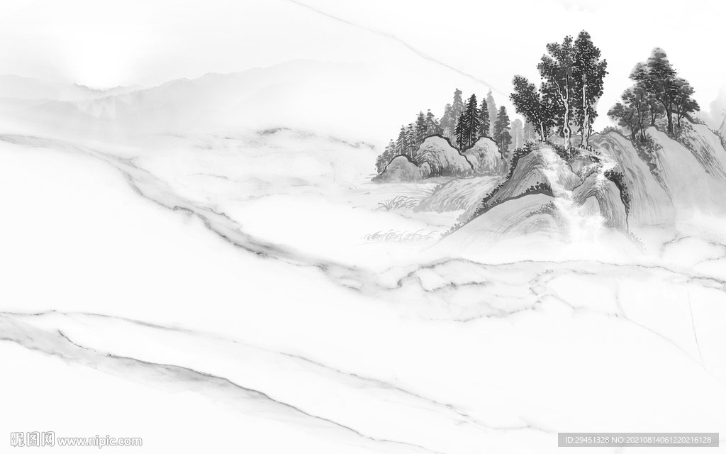 爆款中式灰色山水 tif分层