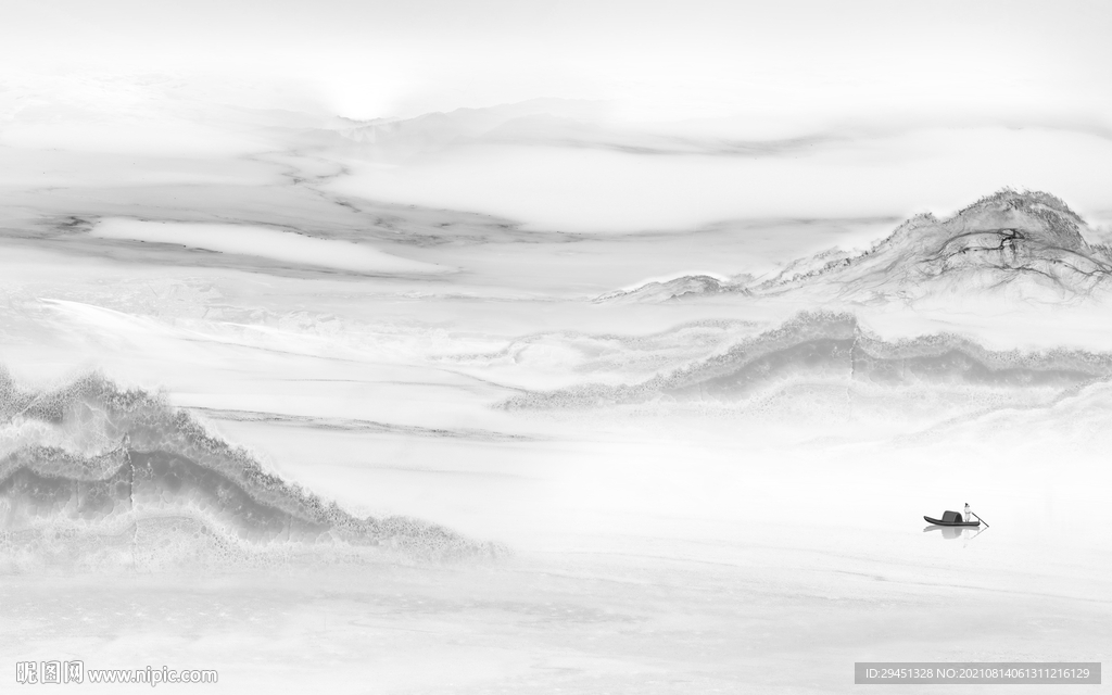 别墅中式灰色山水 tif分层