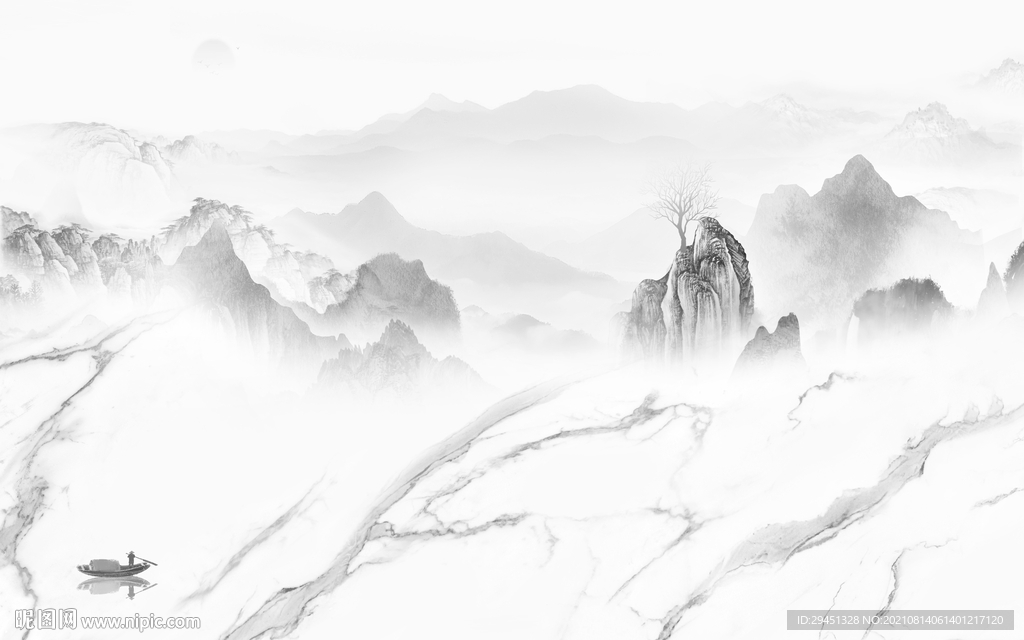 爵士白中式灰色山水 tif分层