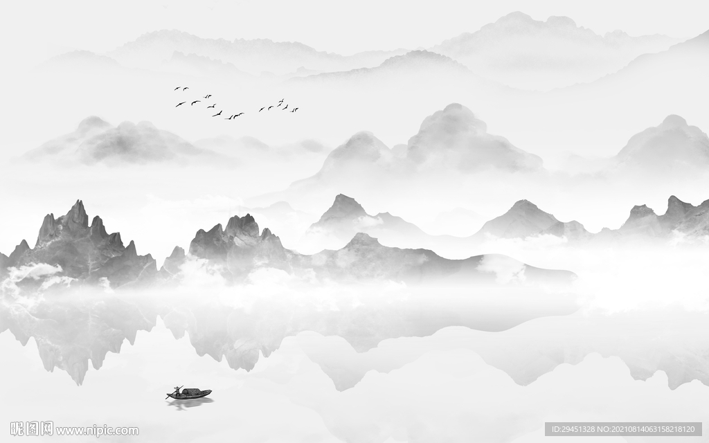 大气 中式灰色山水 tif分层