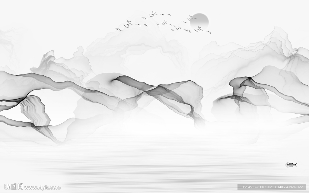 别墅 意境灰色山水 tif分层