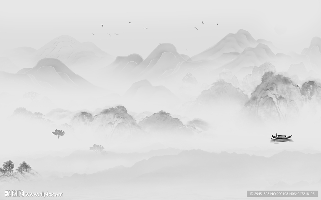 客厅意境灰色山水 tif分层