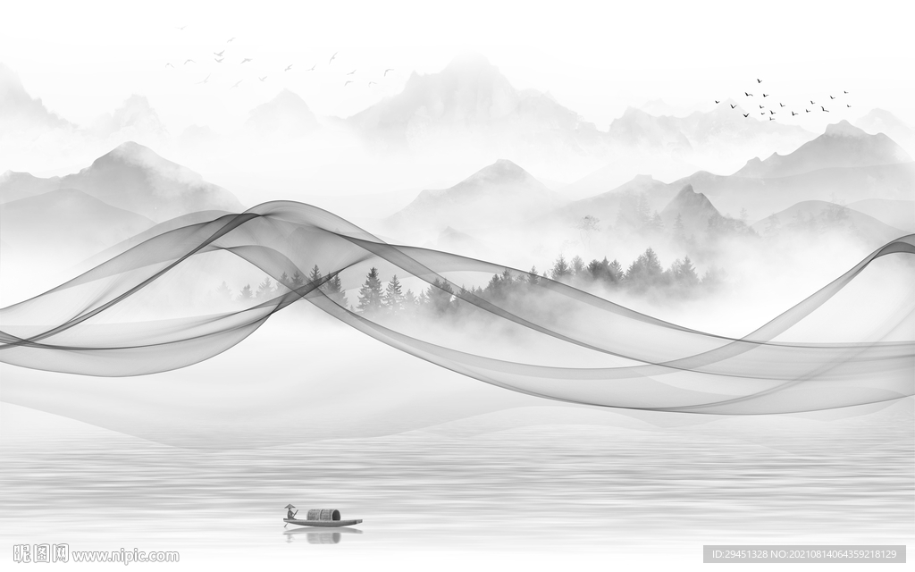 简约意境灰色山水 tif分层