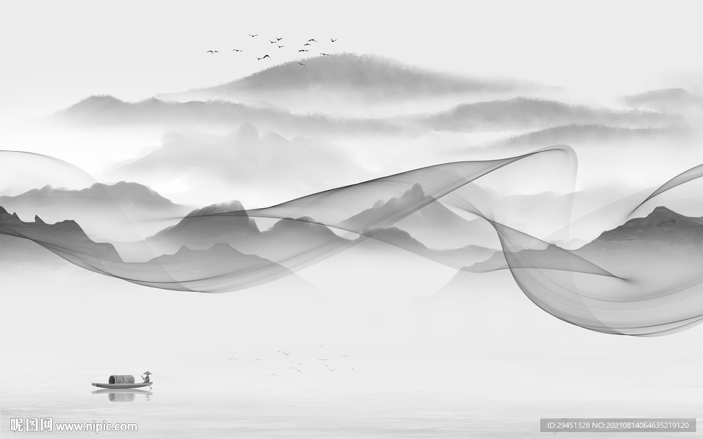 新款意境灰色山水 tif分层