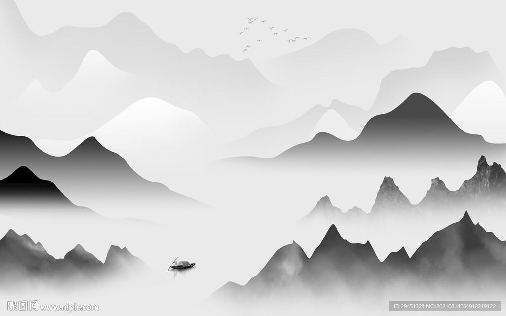 新中式意境灰色山水 tif分层