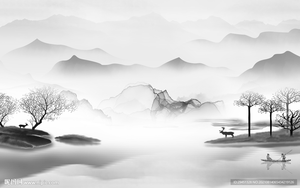 人气意境灰色山水 tif分层