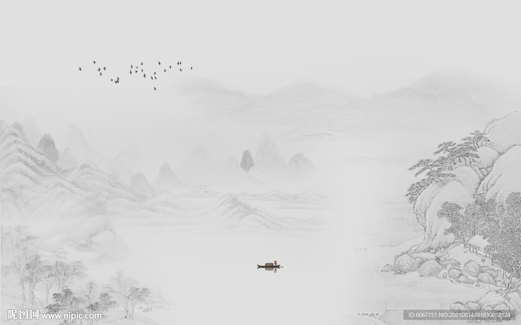 新中式水墨山水国画电视背景墙