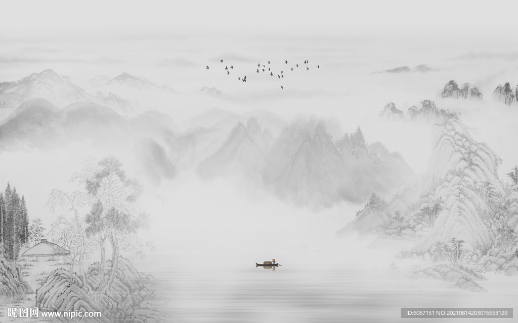 新中式水墨山水国画电视背景墙