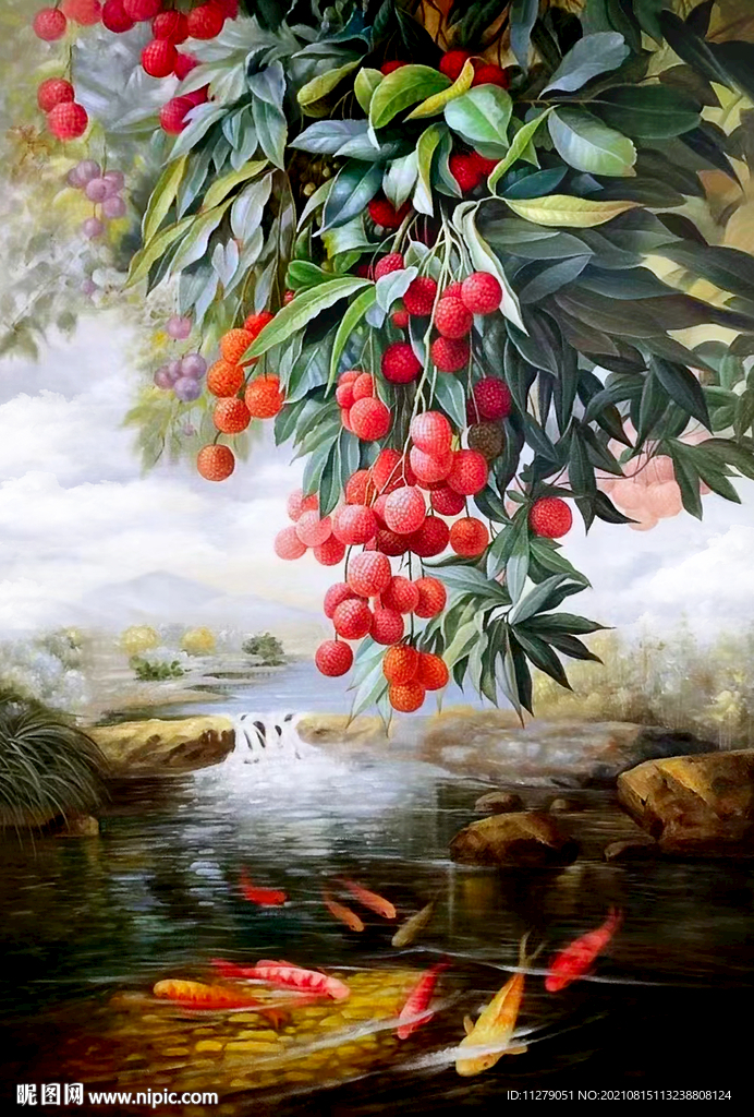 荔枝年年有余油画