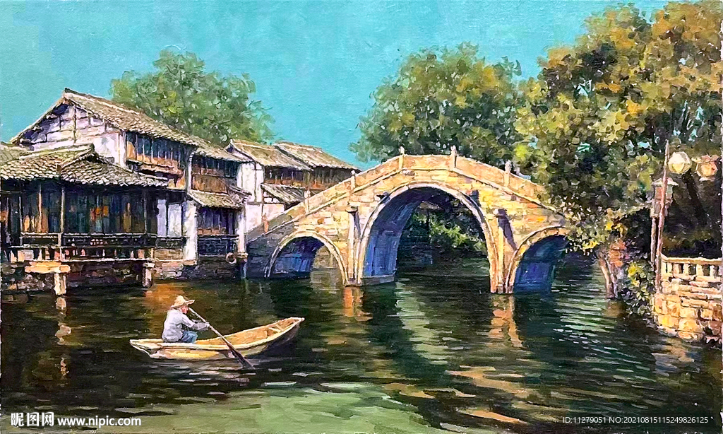 江南水乡油画