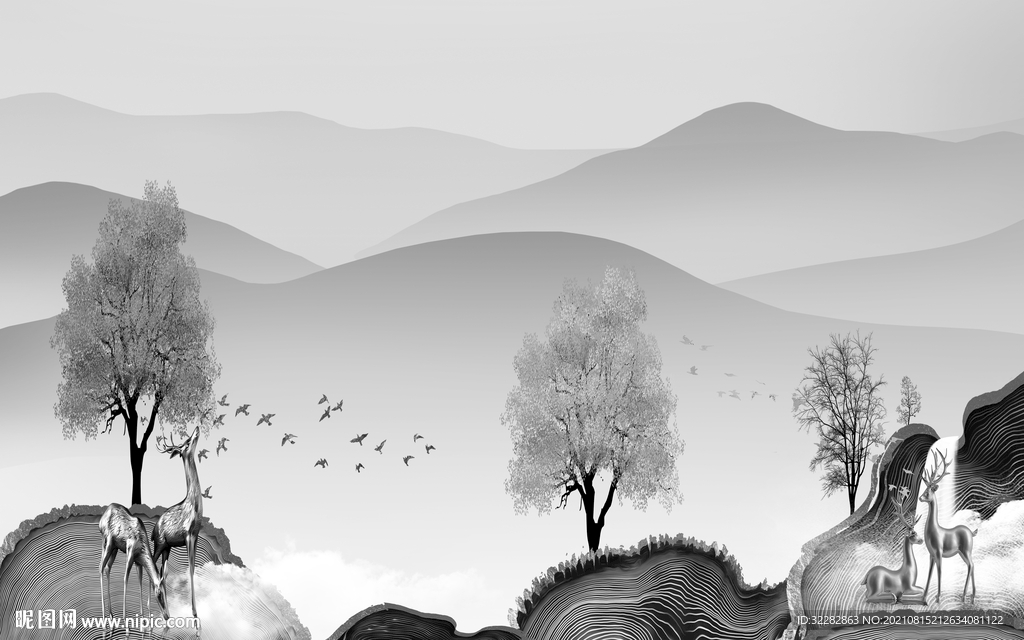 人气意境灰色山水 TIF分层