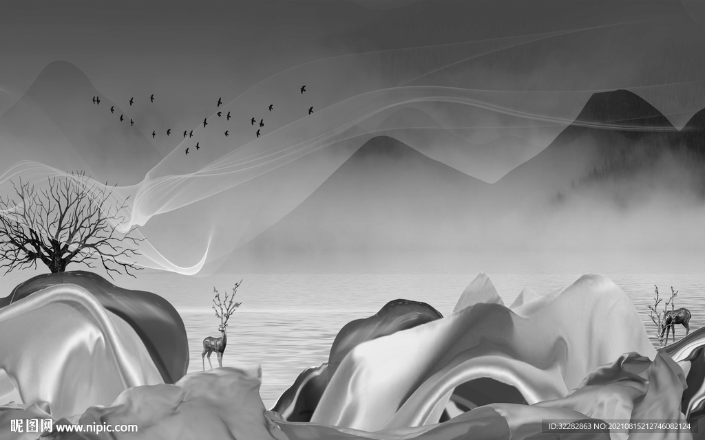 意境现代灰色山水 TIF分层