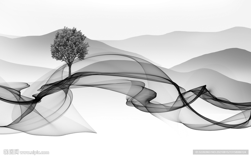 无框画意境灰色山水 TIF分层