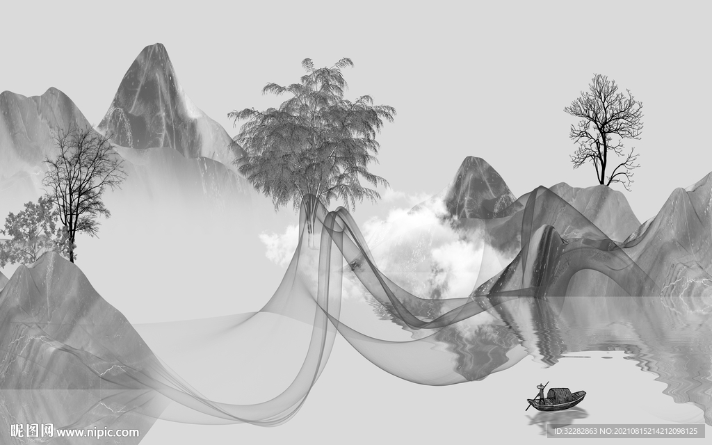 大气意境灰色山水 TIF分层