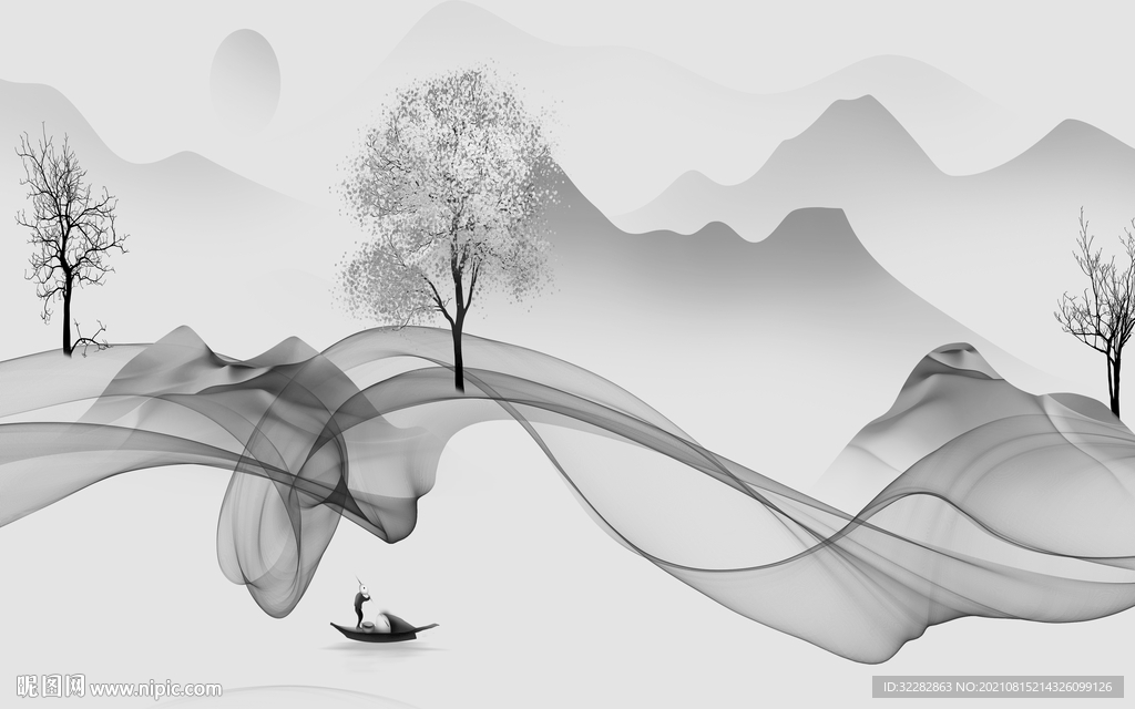 高级意境灰色山水 TIF分层