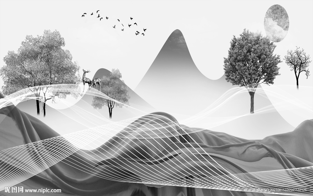 新款中式灰色山水 TIF分层