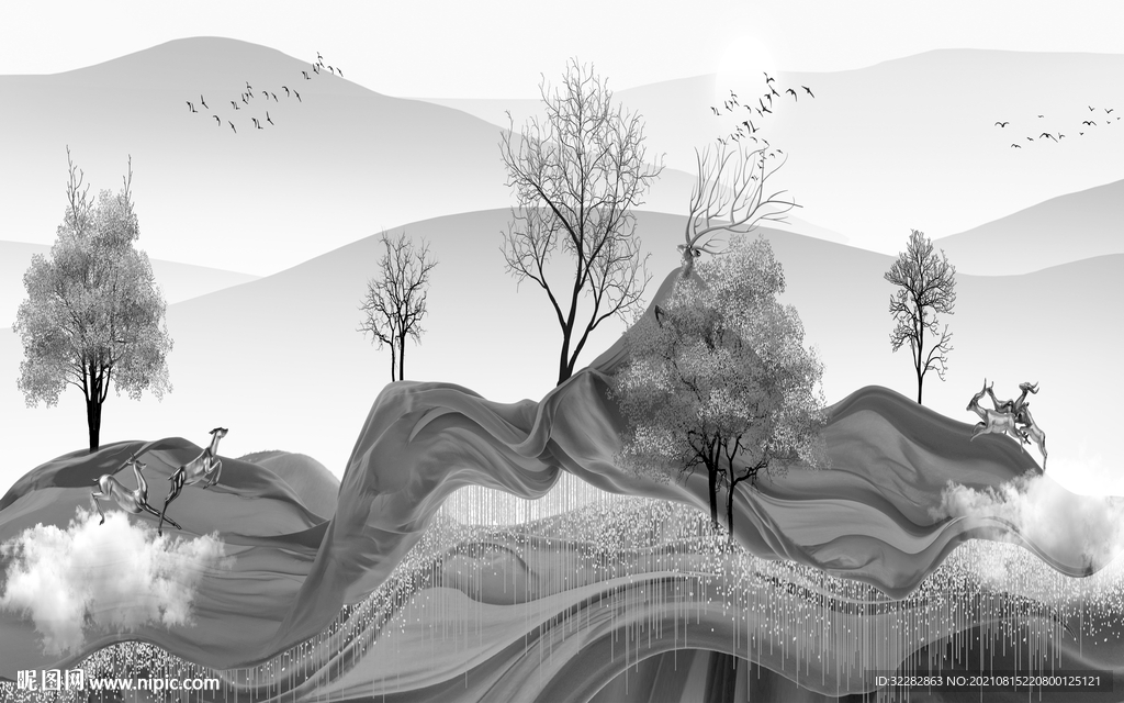 现代 意境灰色山水 TIF分层