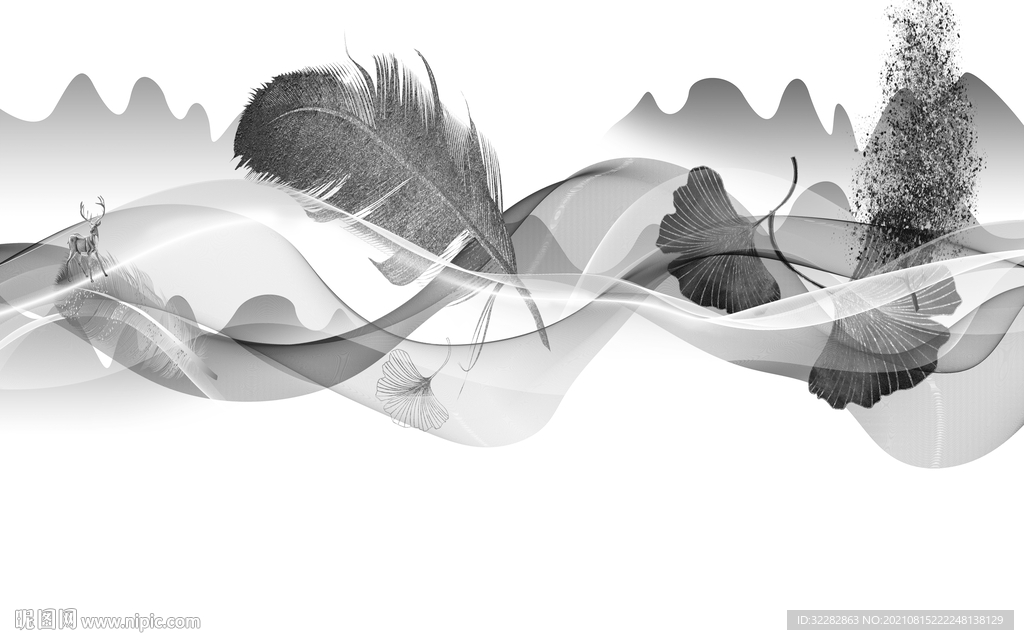 中式客厅灰色山水 TIF分层