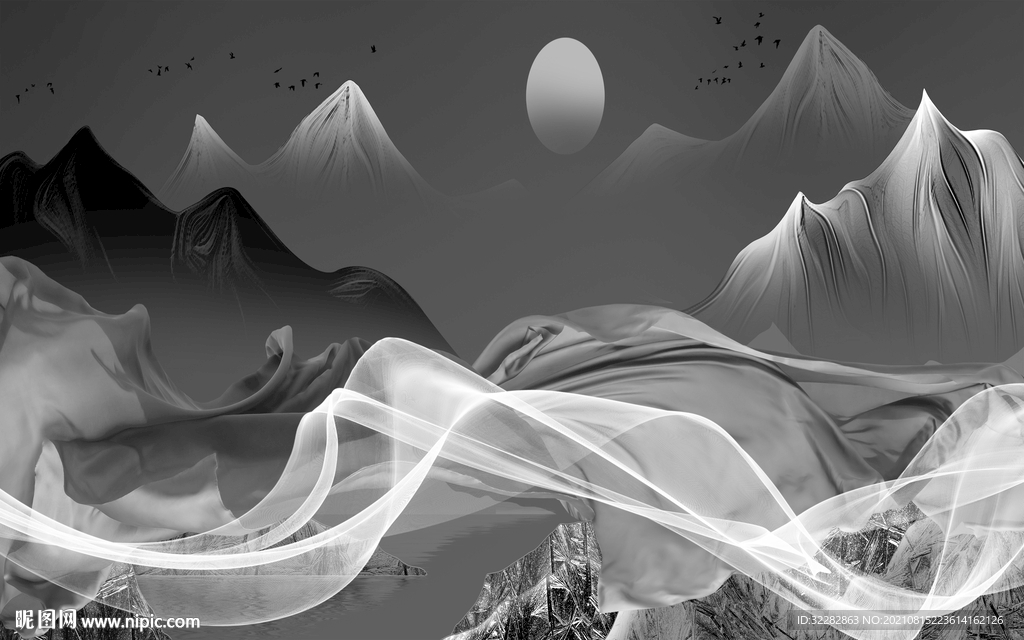 大气 中式灰色山水 TIF分层