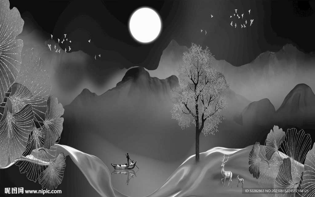 大气 客厅灰色山水 TIF分层