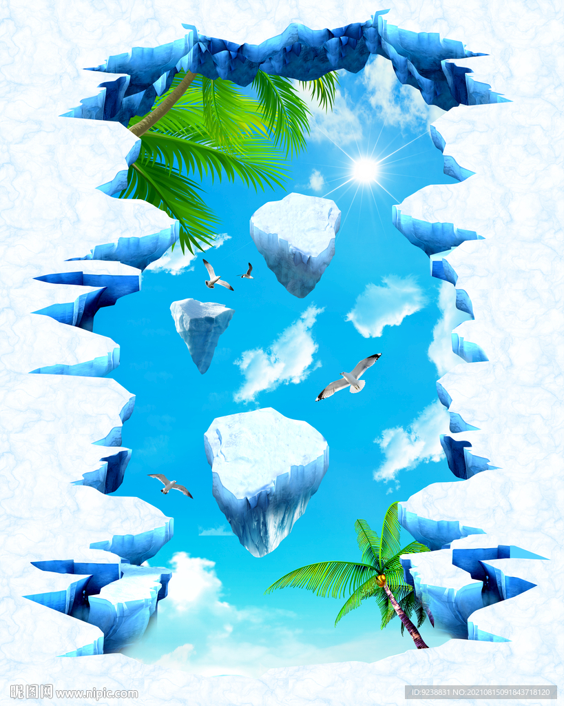 3D蓝天立体地板画