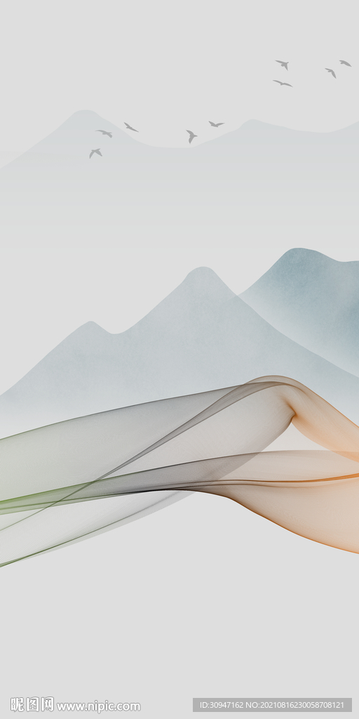 线条新玄关山水 TIF分层画