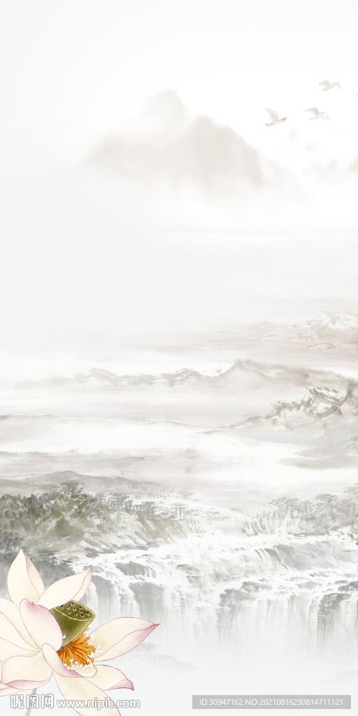 荷花新版玄关画 TIF分层画