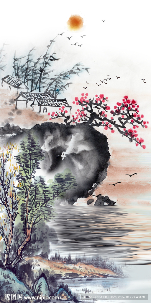 国画 玄关无框画 tif分层图