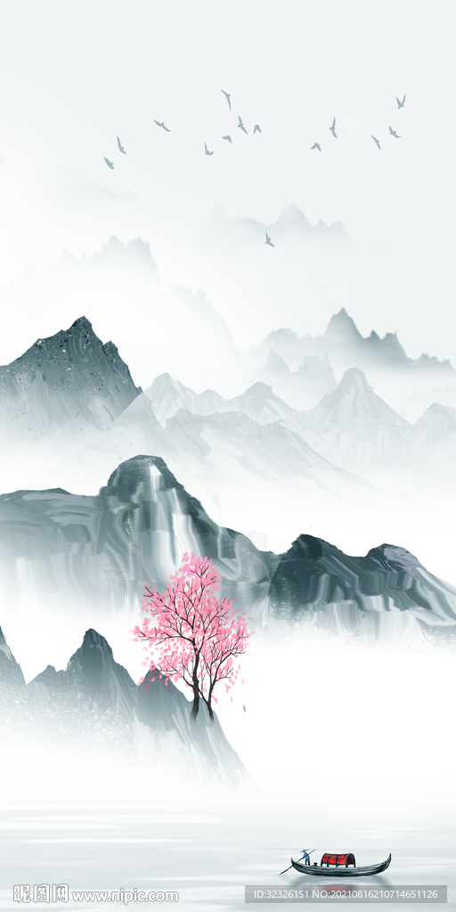 中国风玄关无框画 tif分层图