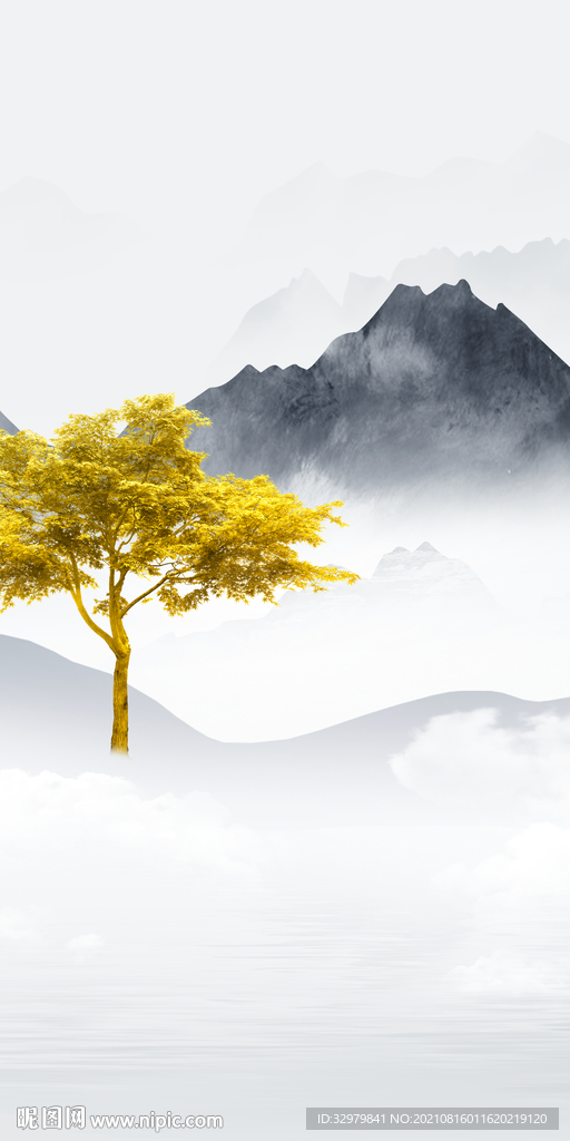 背景墙新山水画 TIF分层图 