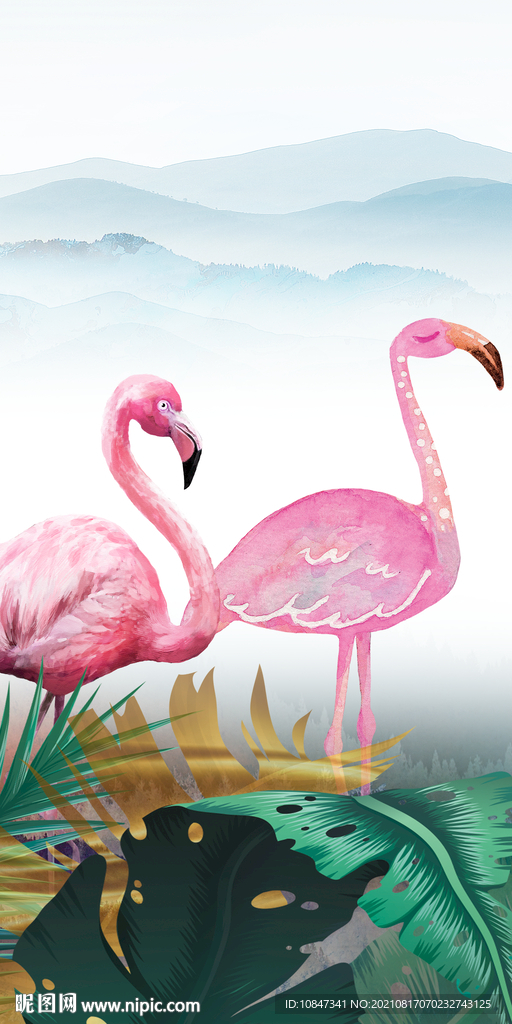 火烈鸟高端玄关画 TIF分层图