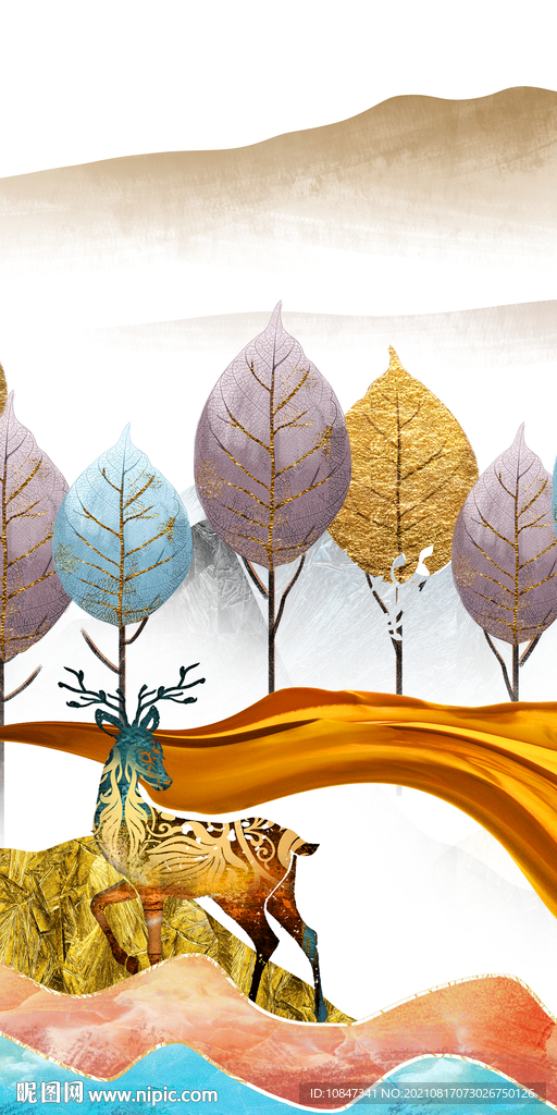 奢华玄关画山水 TIF分层图