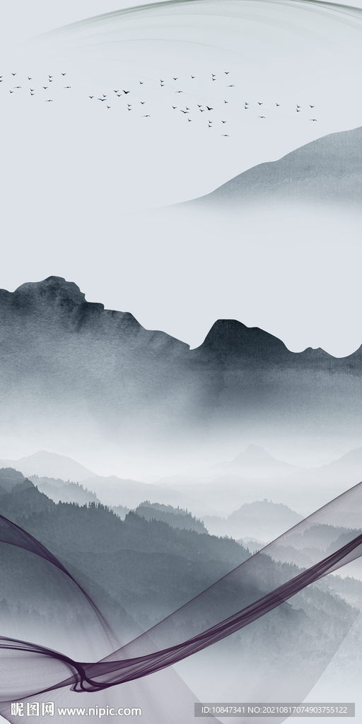 线条 玄关山水图 TIF分层画