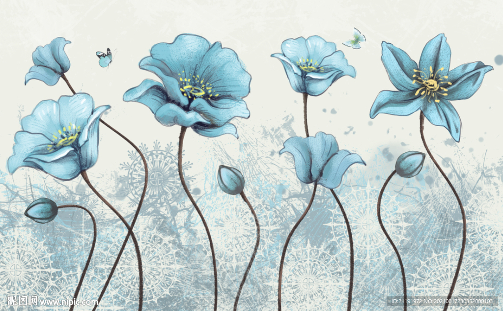 手绘花复古怀旧花朵壁纸欧式壁画