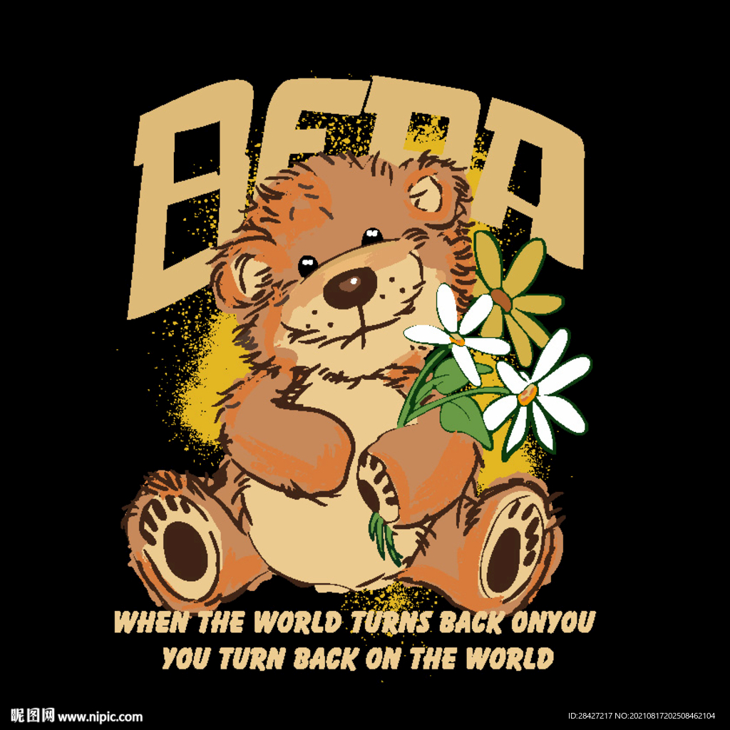 潮流卡通花朵熊潮牌印花图案烫画