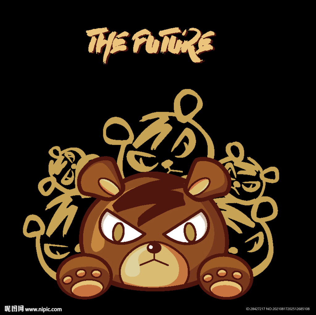 潮流趴趴熊卡通印花图案烫画潮牌